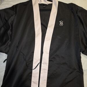 Victoria's Secret Black and Pink Satin Robe